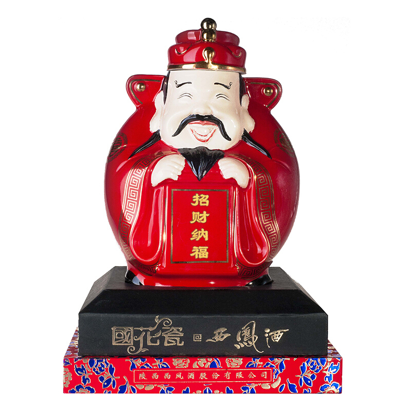 西凤酒国花瓷招财纳福财神酒52度凤香型1000ml单瓶装