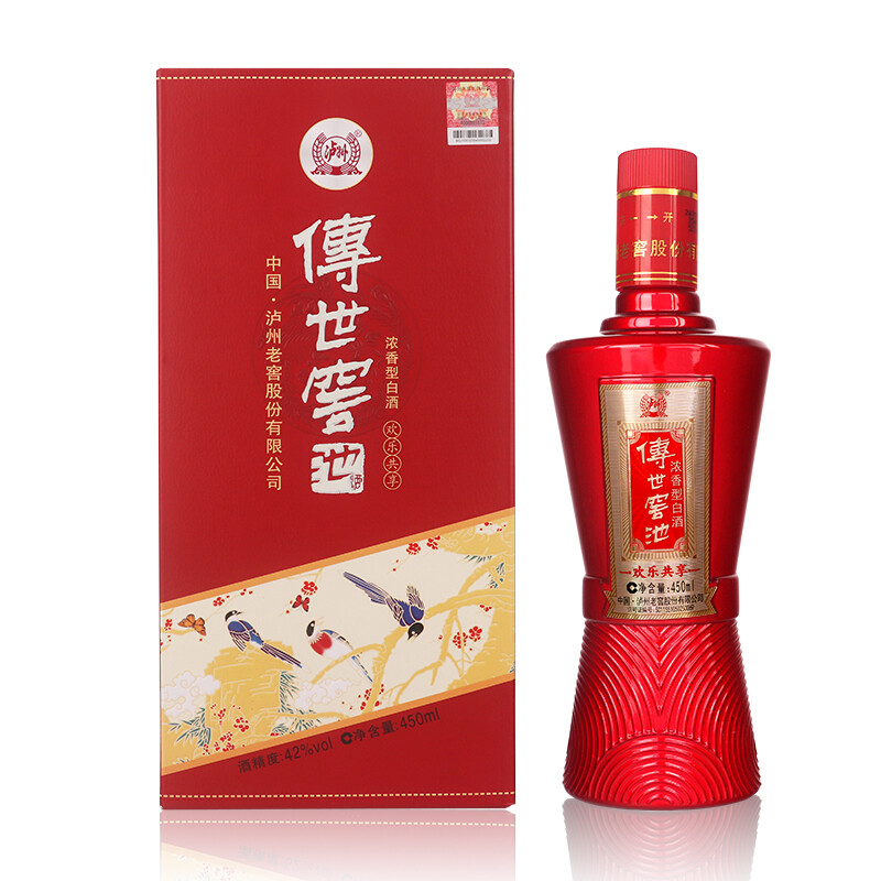 四川泸州老窖传世窖池欢乐共享红瓶口感浓香型42度白酒450ml单瓶装