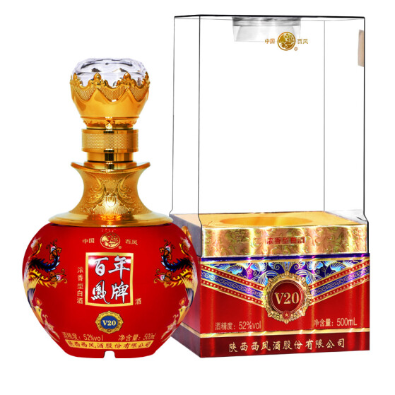 陕西西凤酒百年凤牌酒V20口感浓香型52度白酒500ml单瓶装
