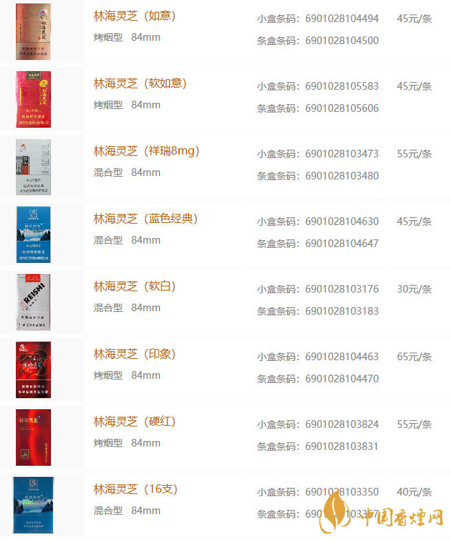 林海灵芝香烟价格表图2020