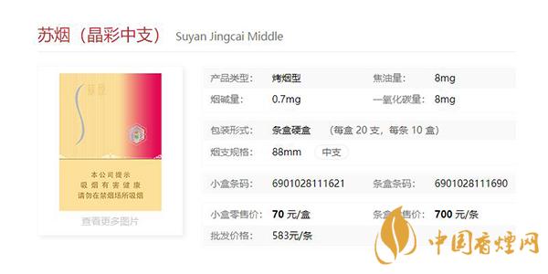 苏烟晶彩中支多少钱一包 2021苏烟晶彩中支价格表和图片一览