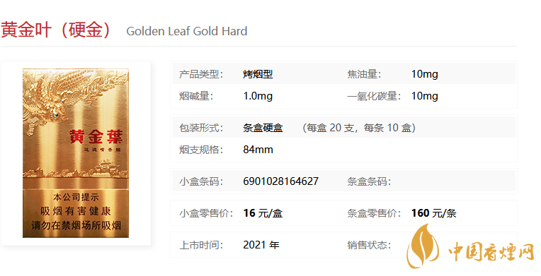 黄金叶(硬金)多少钱一包 黄金叶(硬金)价格参数一览。