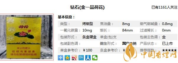 钻石(金一品荷花)烟多少钱 钻石金一品荷花价格图片