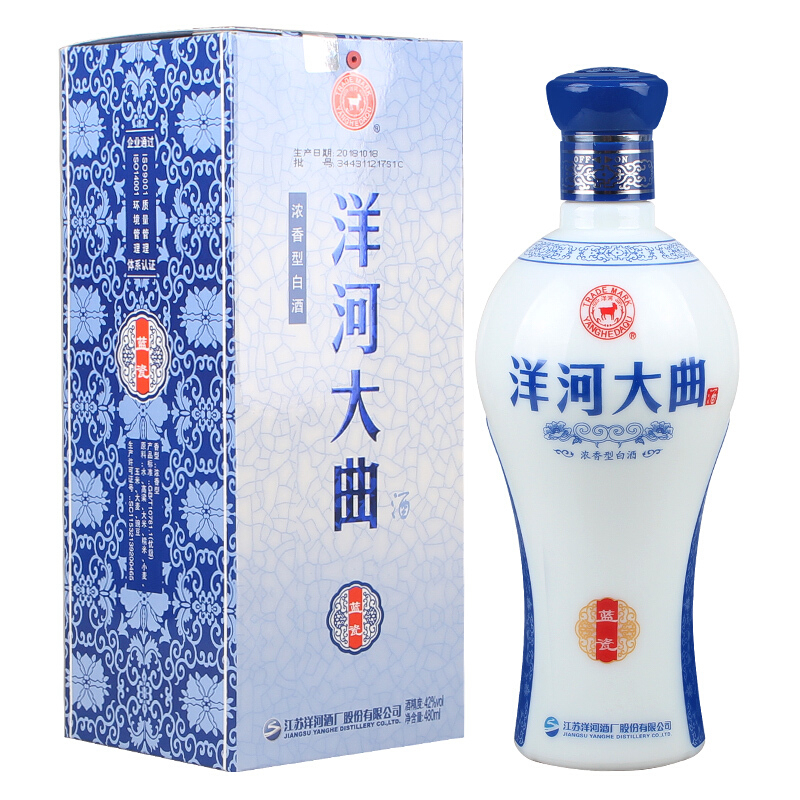 洋河大曲蓝瓷42度口感绵柔浓香型白酒480ml单瓶装