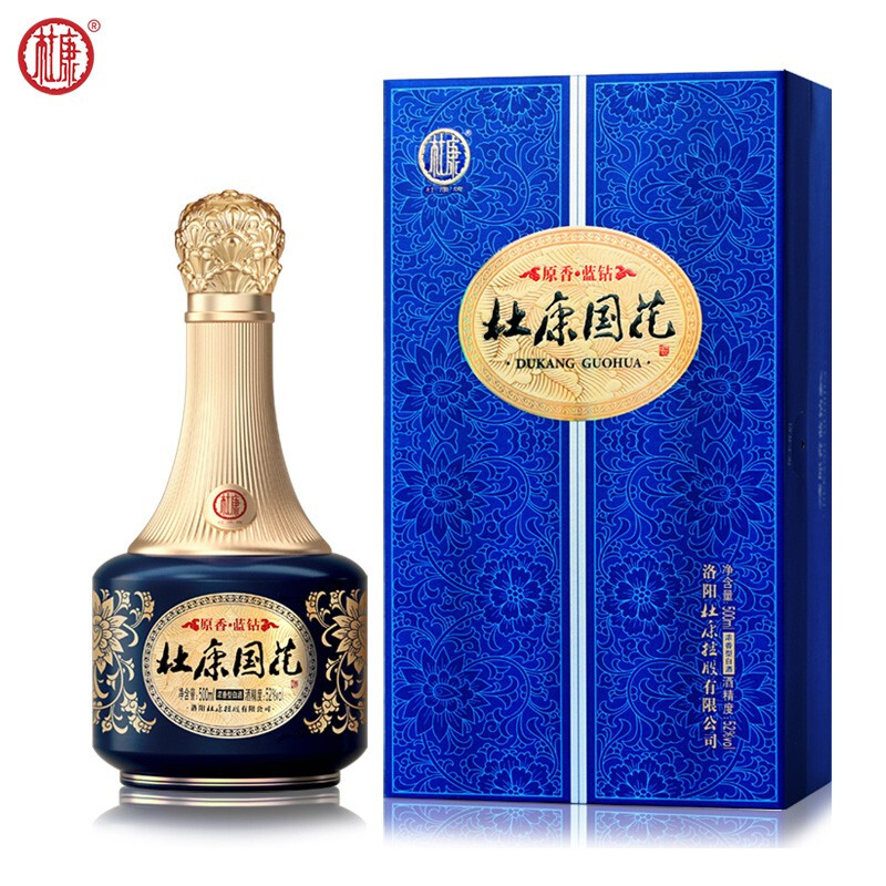 杜康酒国花原香蓝钻口感浓香型52度白酒500ml单瓶装