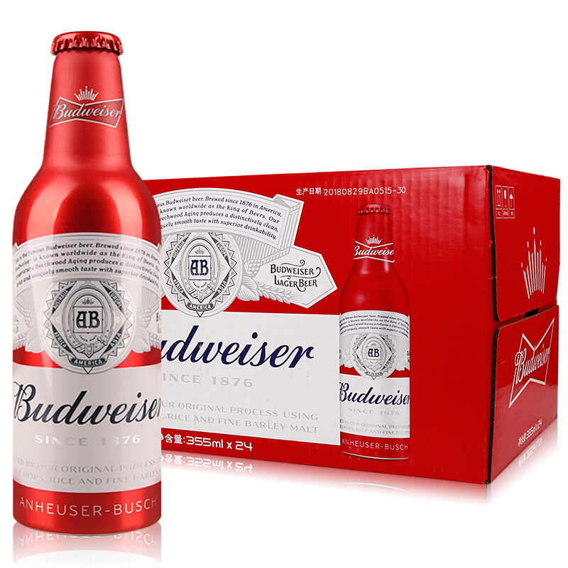 百威（Budweiser）拉格清铝罐瓶啤酒355ML*24一箱单瓶