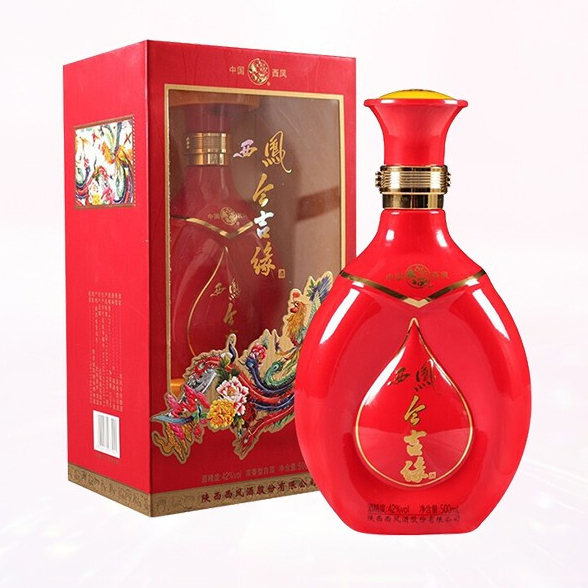 陕西西凤酒今吉缘喜庆红口感浓香型42度白酒500ml单瓶装