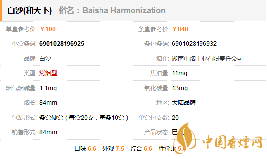 和天下香烟价格一览 和天下香烟价格参数介绍