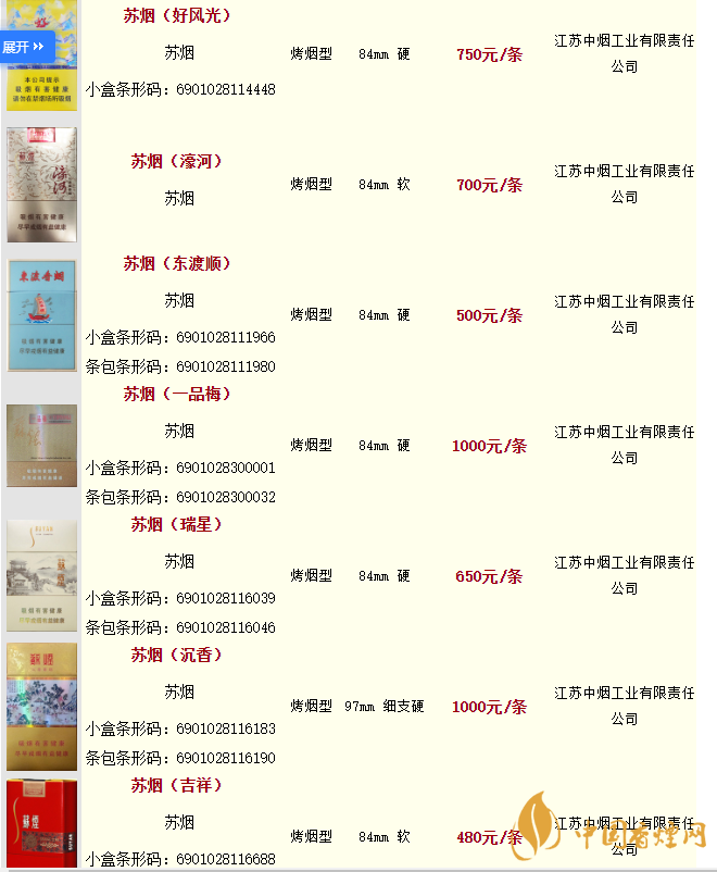 2020苏烟全部系列价格表 苏烟沉香多少一条