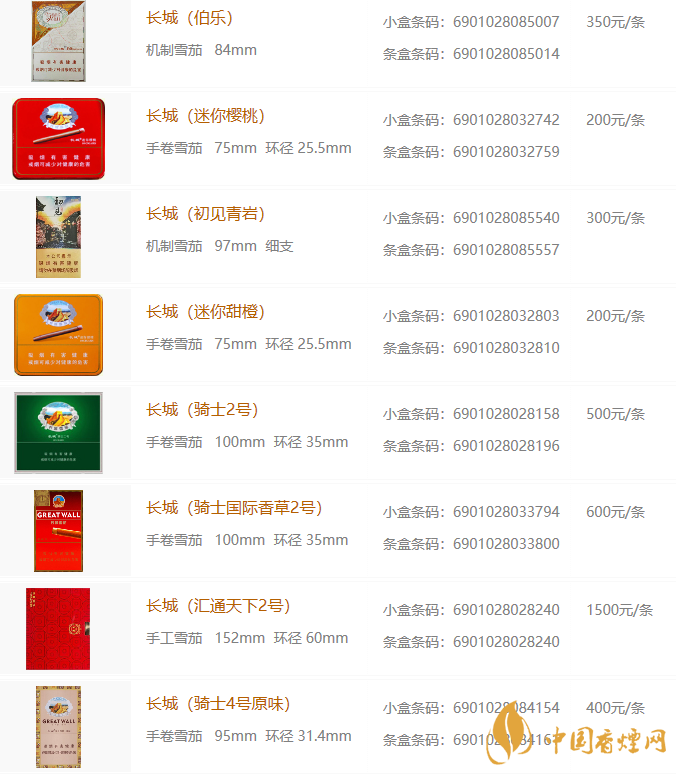 长城香烟价格表图2020 长城香烟多少钱一包
