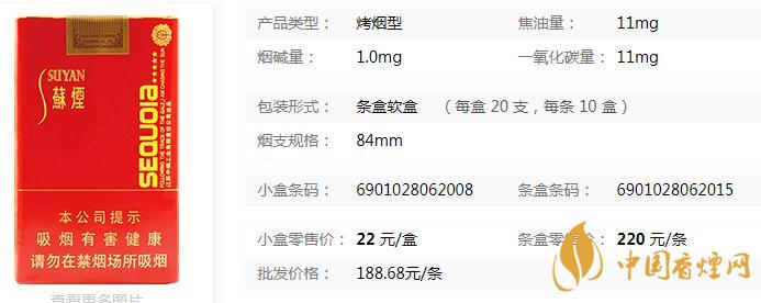 苏烟五星红杉树多少钱一包 苏烟五星红杉树香烟价格查询